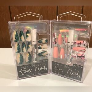 🔴Pretty Woman Faux Nails Pack of 2 w/Pink Nail Glue / New